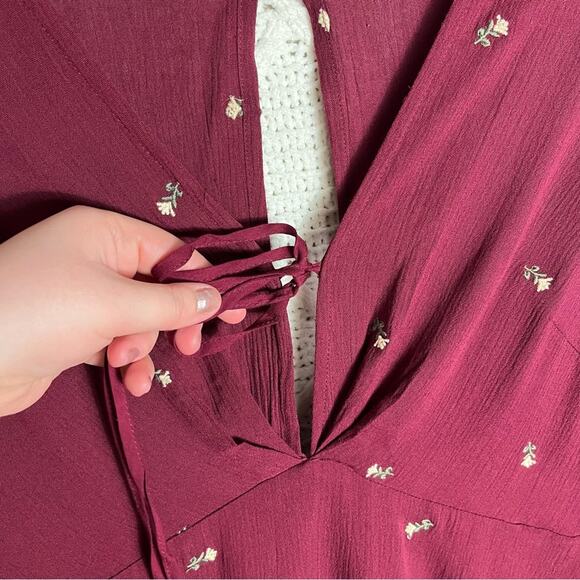 GRACE | Long Sleeve Midi Dress Floral Embroidered Burgundy L - Picture 3 of 11